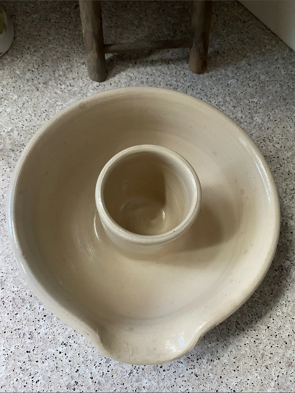 Vintage Signed Cream Colored Ceramic Pottery Chicken Roaster